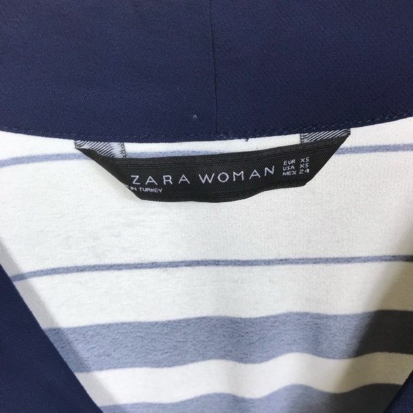 Zara Woman Navy White Striped V-Neck Hi-Low Side Slits Dolman Kimono Top Size XS - Picture 5 of 6
